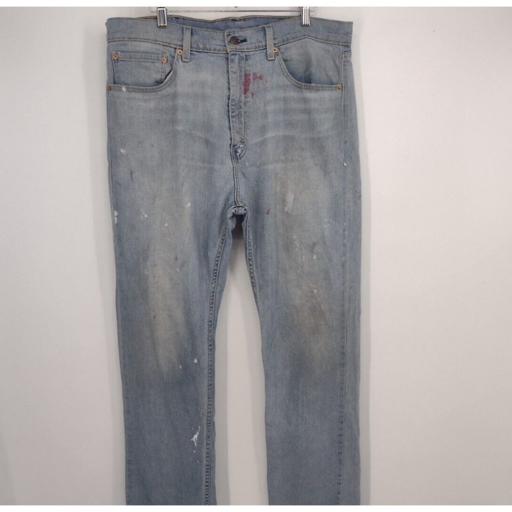 Levi's 505 Distressed Paint Stained Holes Denim Blue Jeans Mens W 38 L 30